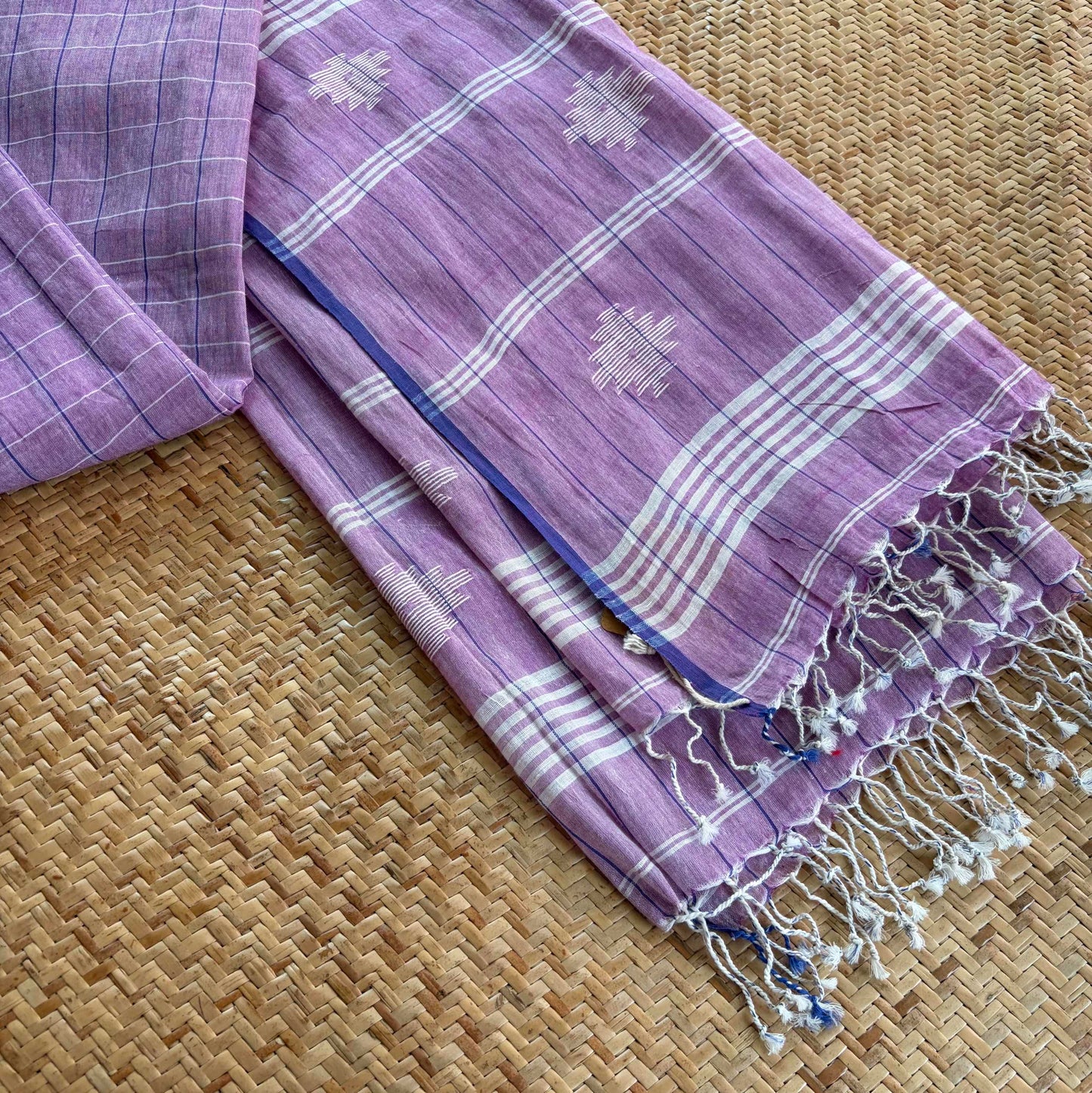 Lilac, Jamdani Cotton Handloom Dupatta
