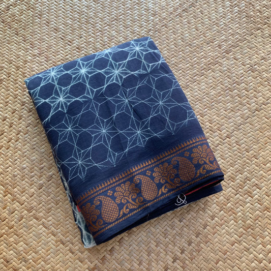 Grey with Salmon Pink, Hand Crafted Nui Shibori Sungudi Cotton Saree