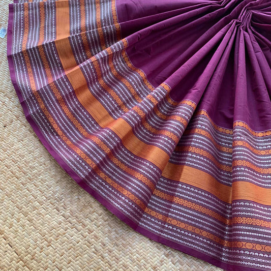 Kanchipuram Cotton Saree, Handwoven Purple Saree Grand Pallu