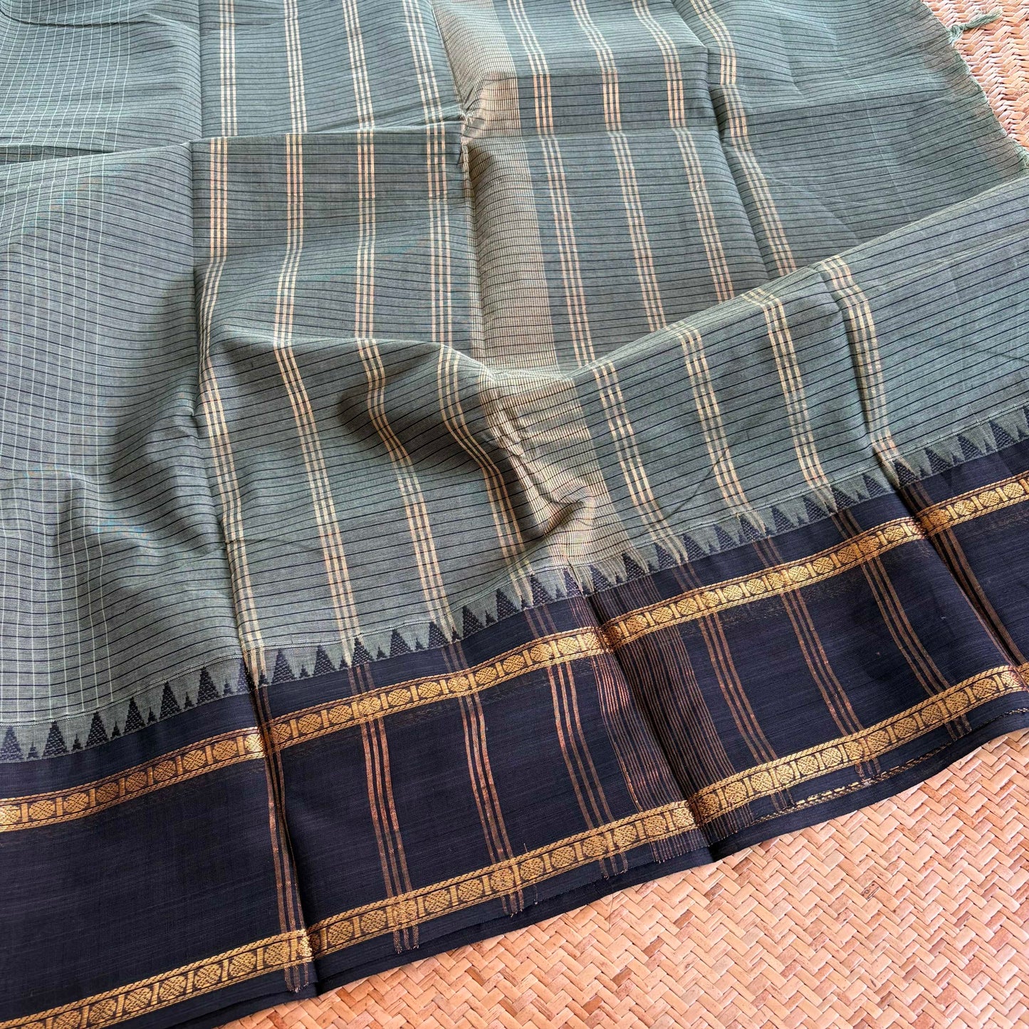 Chettinad Cotton Saree, Grey Green