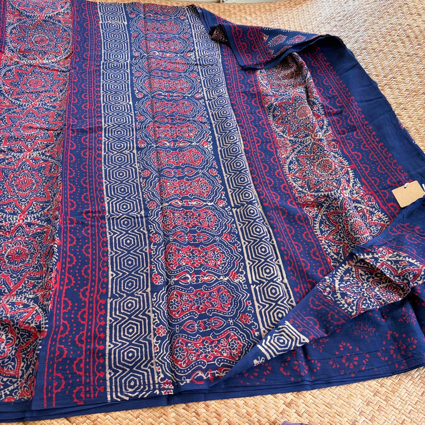 Mul Mul Cotton saree, Hand Block Printed, Blue
