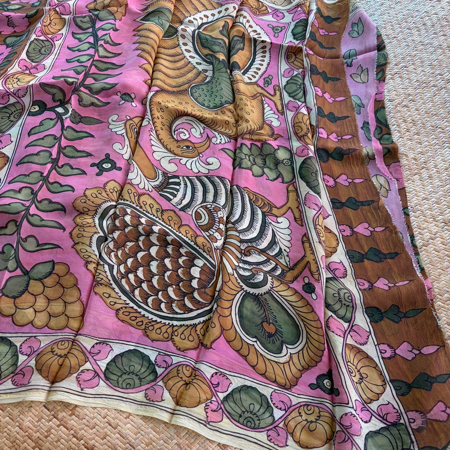 Multicoloured Kalamkari Hand Painted on Organza silk