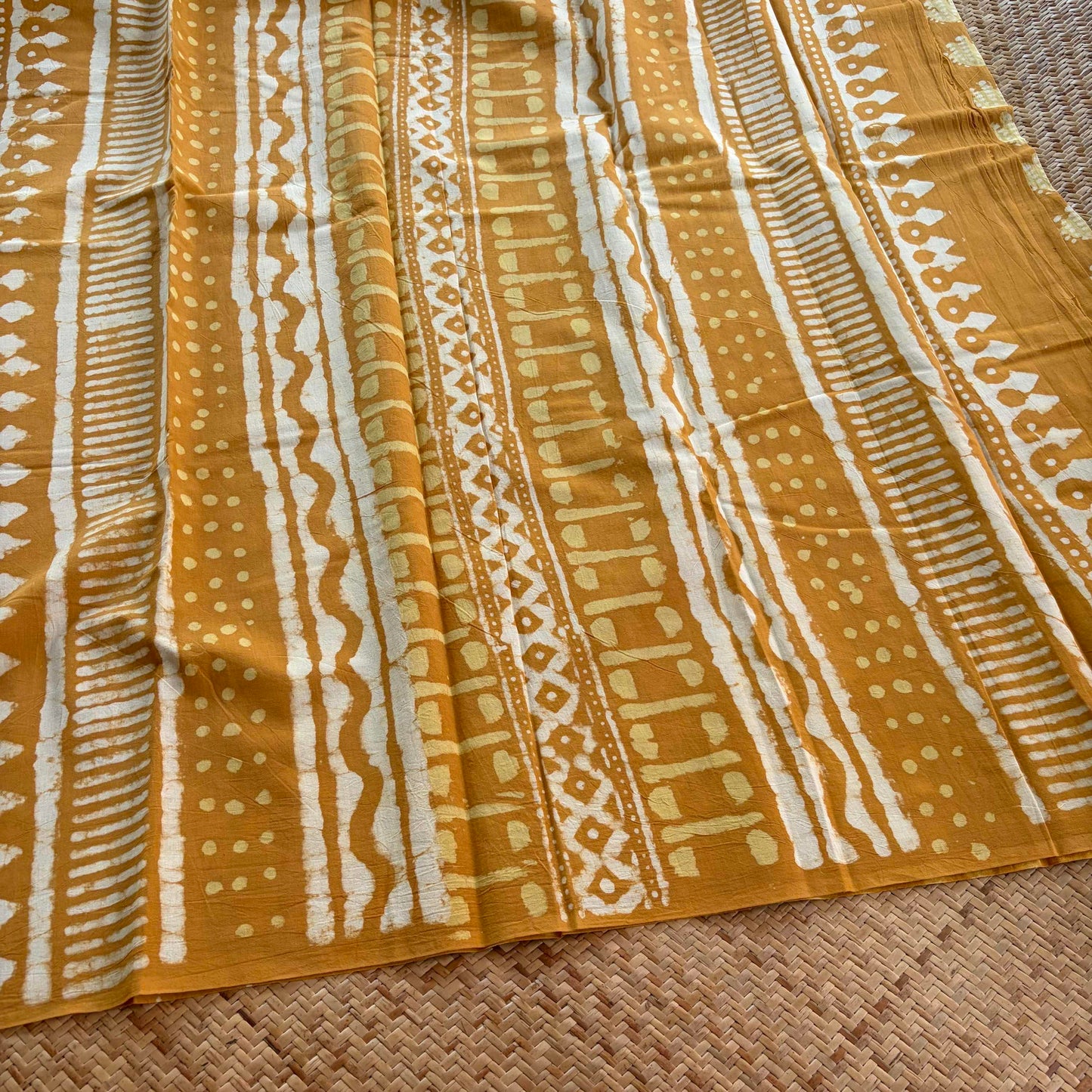 Mul Mul Cotton saree, Hand Block Printed, Mustard