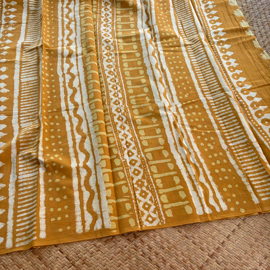 Mul Mul Cotton saree, Hand Block Printed, Mustard