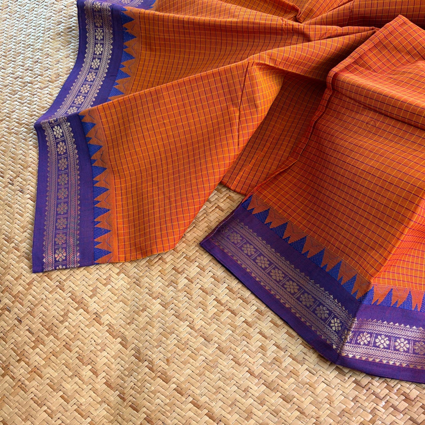 Chettinad Cotton Saree, Orange.