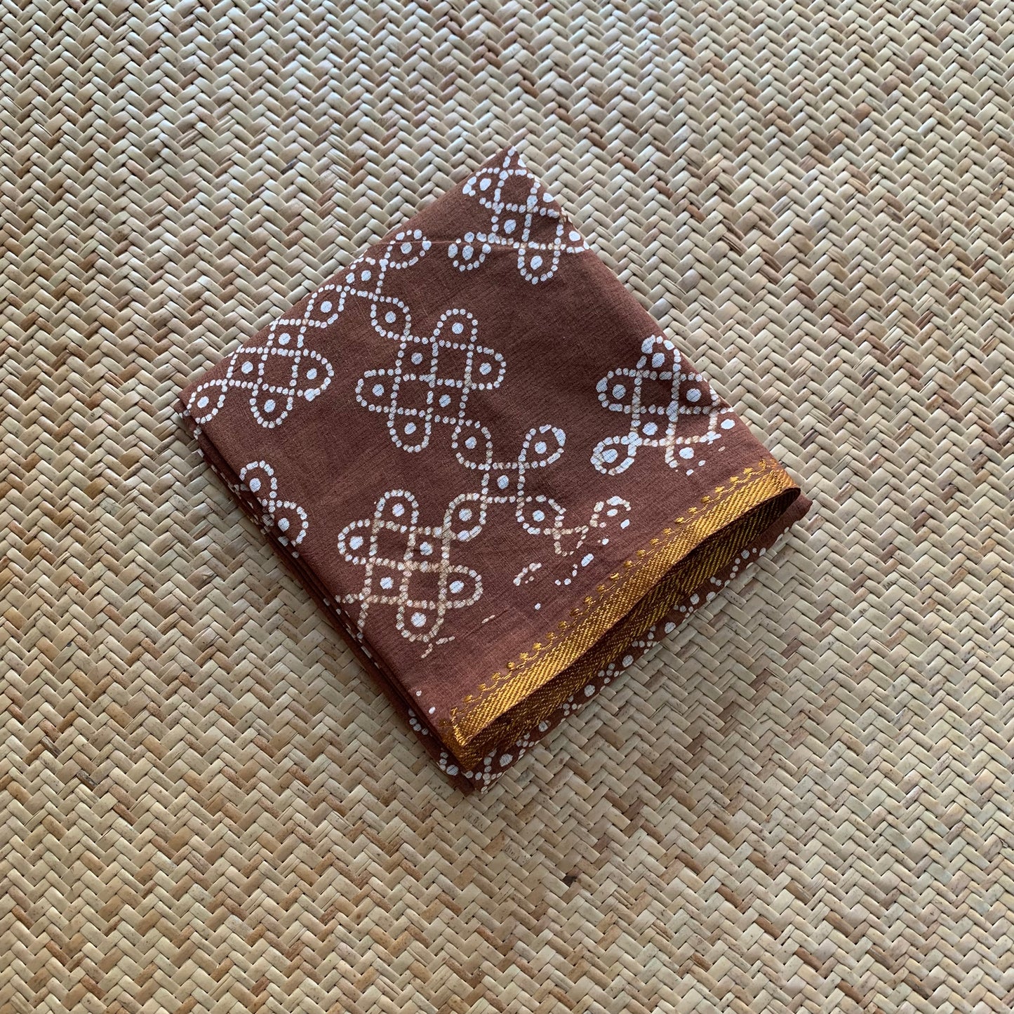 Chocolate Brown Wax Printed Brown Kolam, Cotton Blouse piece
