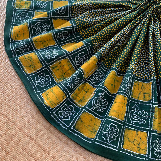 Green Wax Print Sungudi Saree