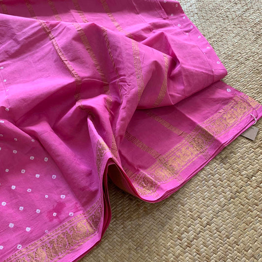 Rose milk, Hand knotted Sungudi , Kaikattu Cotton Sungadi