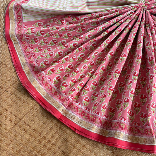 Pink, Jaipur Hand Block Printed On Madurai Cotton Saree With Zari
