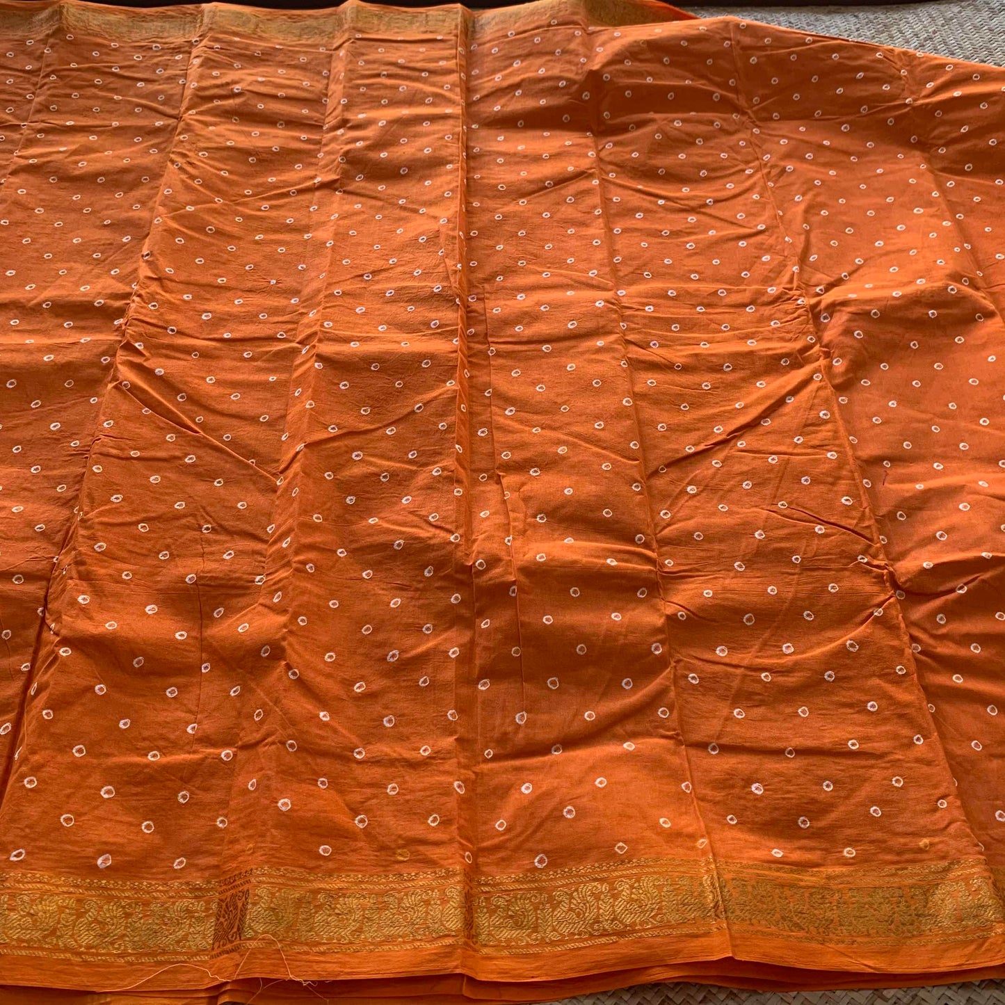 Orange Saree , Hand knotted Sungudi , Kaikattu Cotton Sungadi