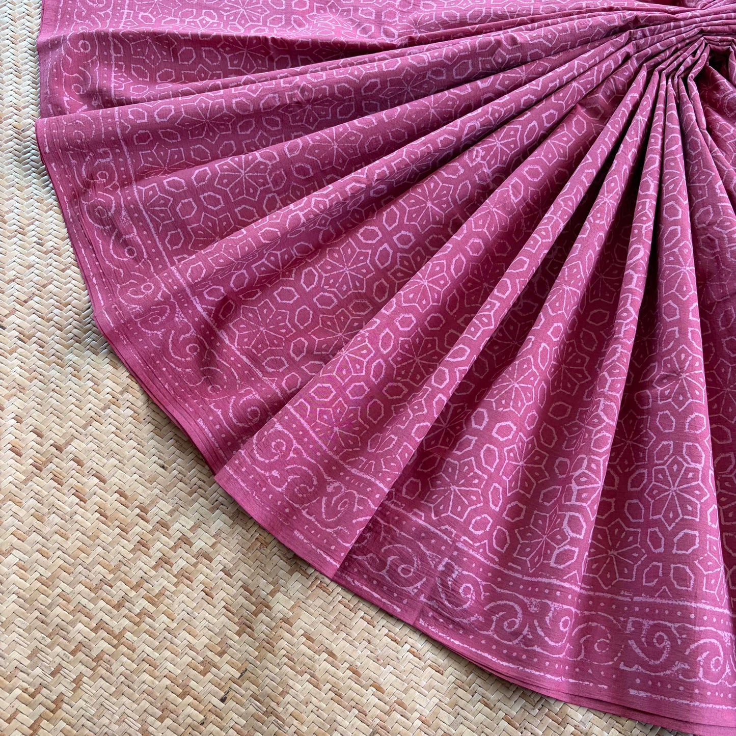 Mul Mul Cotton saree, Hand Block Printed, Pink