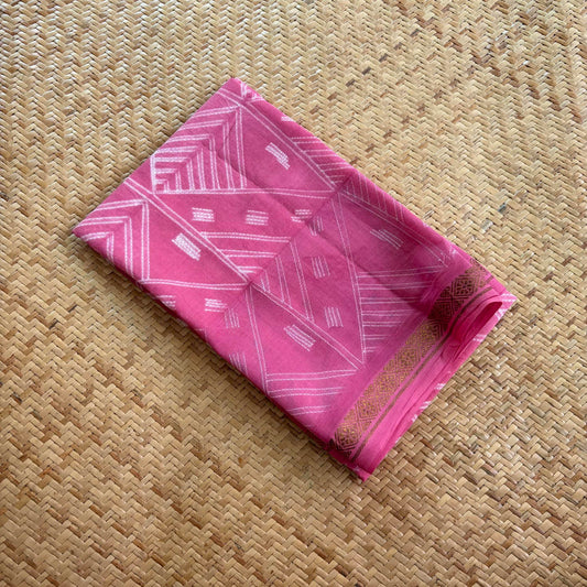 Pink, Hand Crafted Nui Shibori Sungudi Cotton Blouse Piece