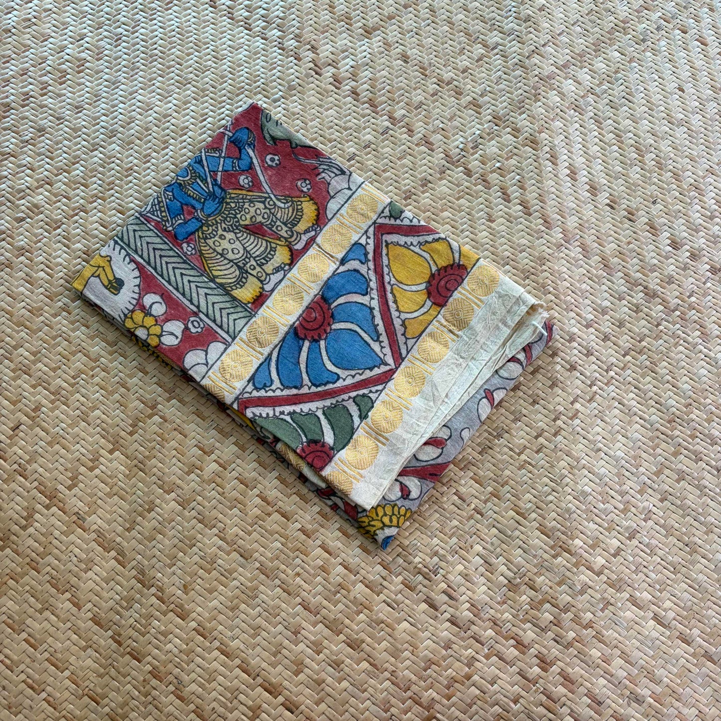 Grey Floral, Kalamkari Hand Painted on a Madurai Sungudi Cotton 1.20 METER FABRIC