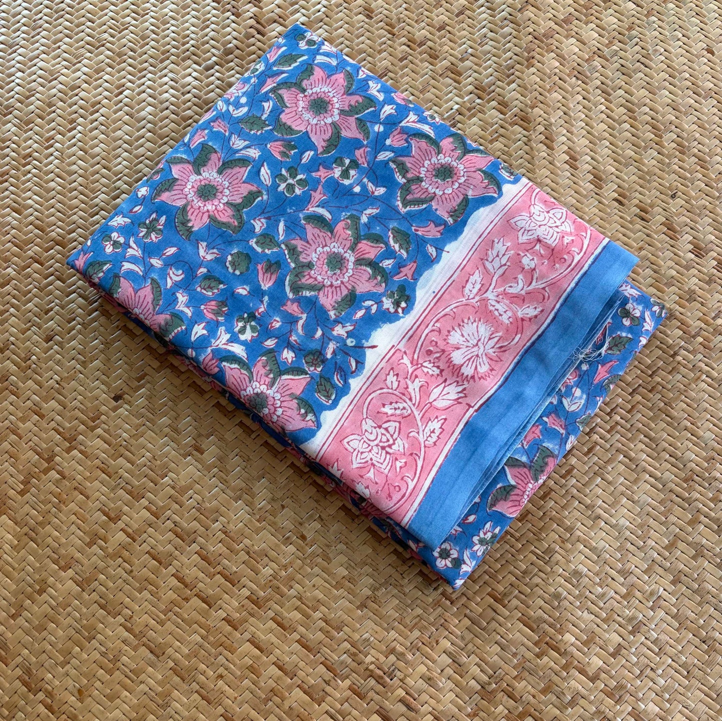 Mul Mul Cotton saree, Hand Block Printed, Blue