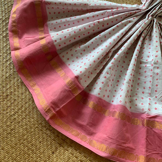 Pink Rudraksham Border With Block Print, Sungudi Saree