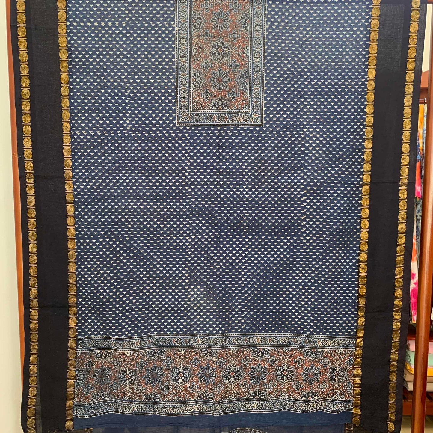 Ajrak Sungudi 2 Piece Salwar Suit Material, Blue