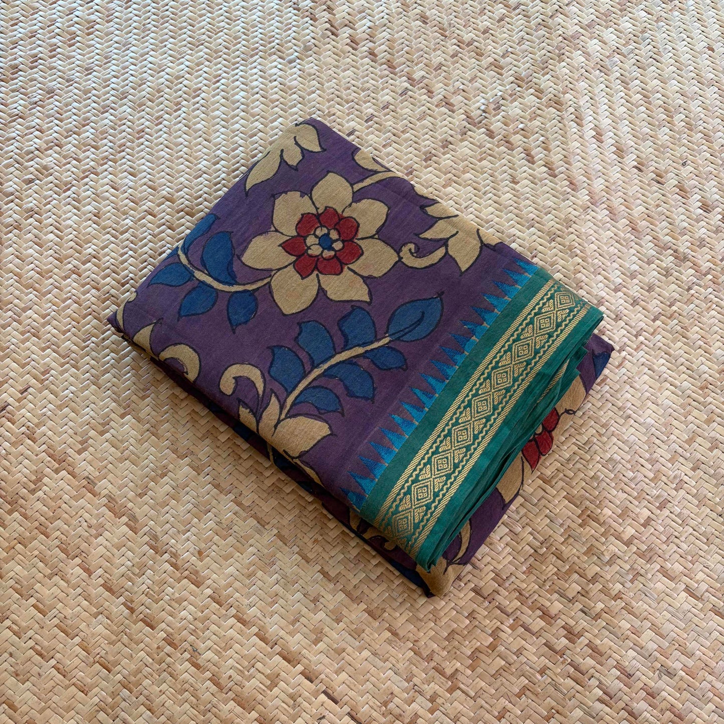 Purple Kalamkari Hand Painted on Chettinad Cotton saree