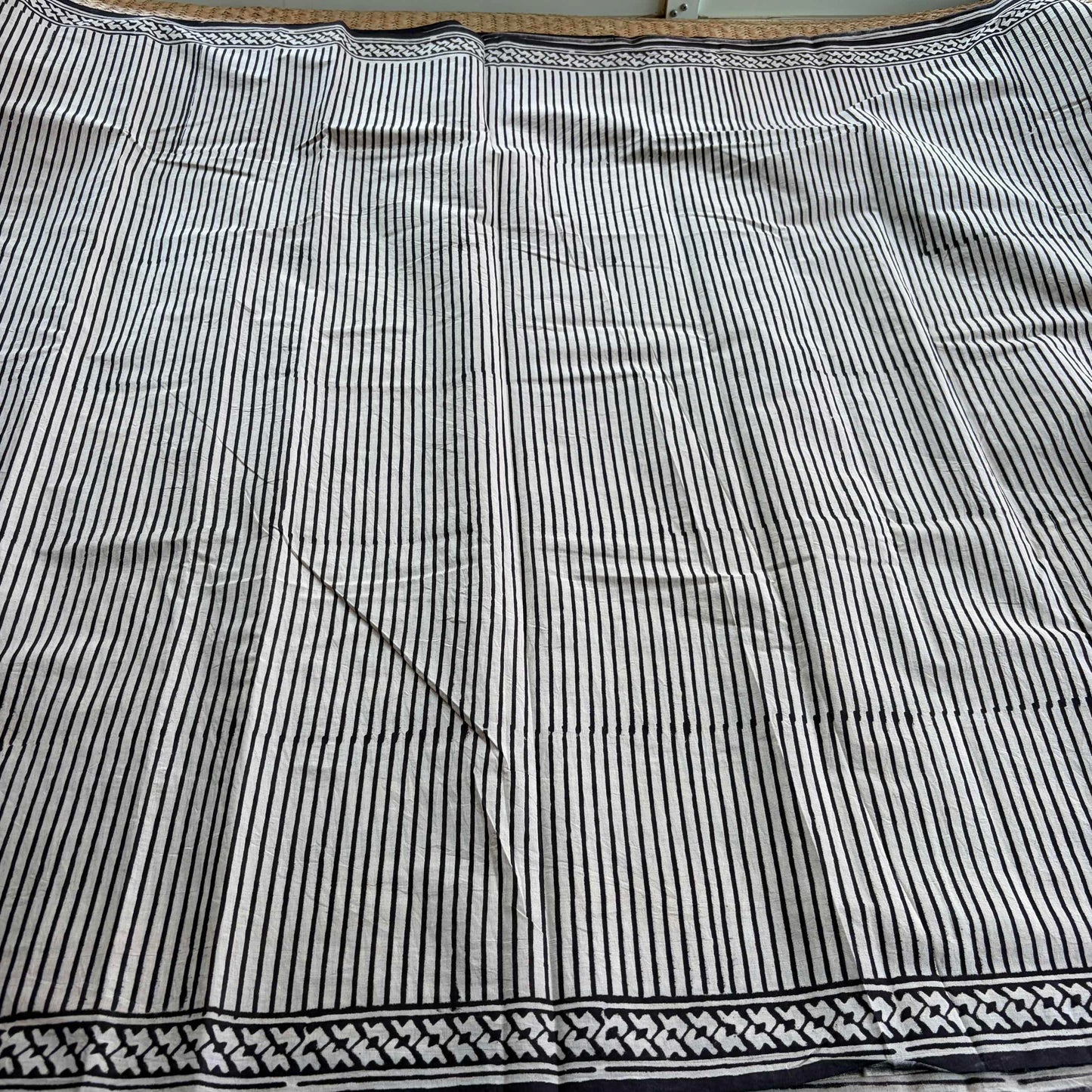 Mul Mul Cotton saree, Hand Block Printed, Black