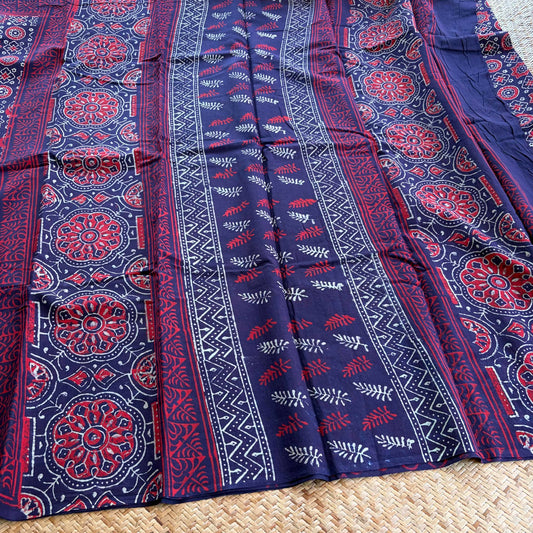 Mul Mul Cotton saree, Hand Block Printed, Purple