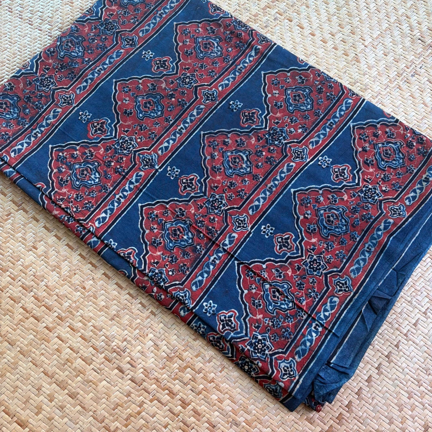 Ajrak Cotton Running Fabric, Blue