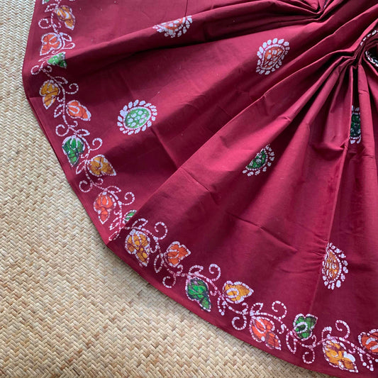 Maroon Wax Acrylic Print Sungudi Saree