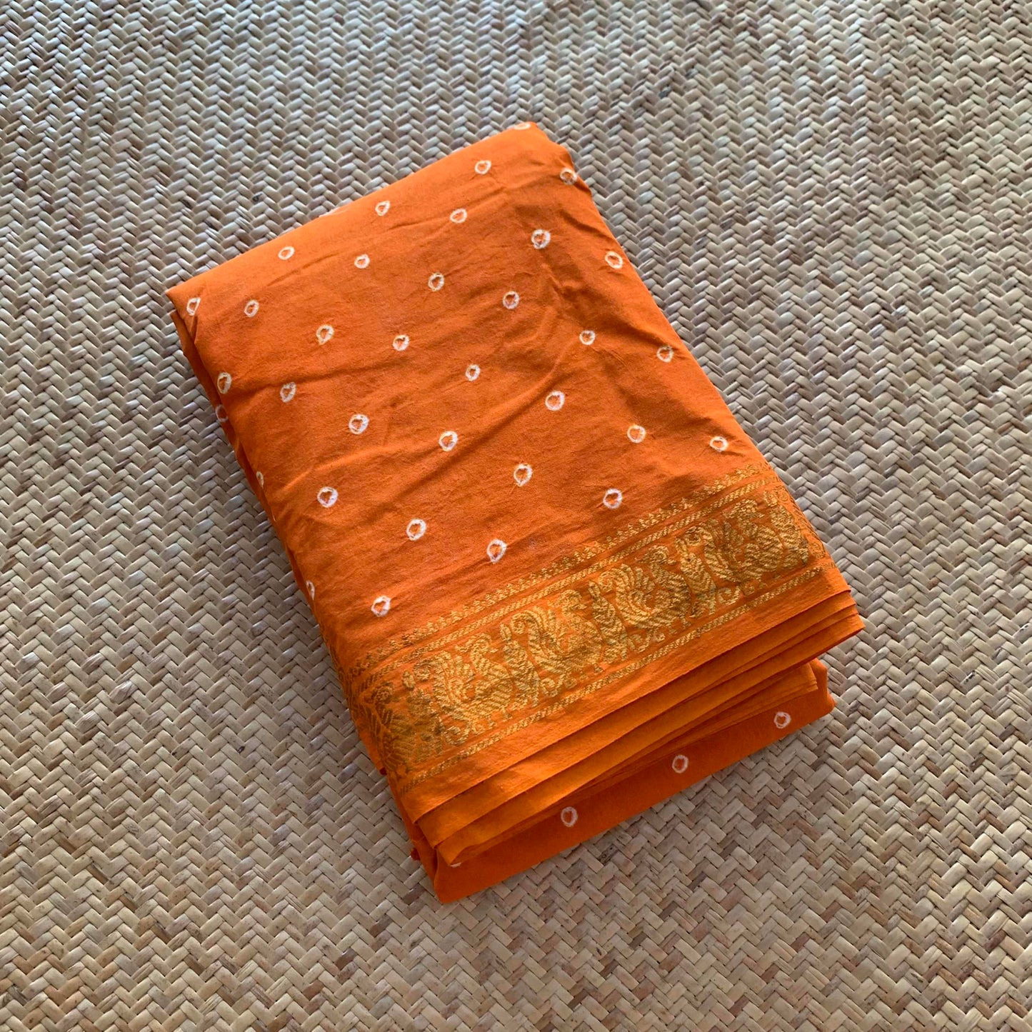 Orange Saree , Hand knotted Sungudi , Kaikattu Cotton Sungadi