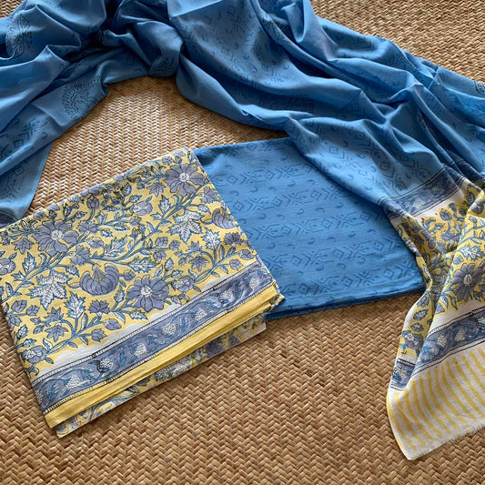 Mul Mul Cotton 3 Piece Salwar Suit Material, Yellow