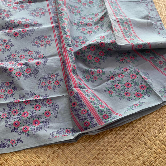 Grey Blue Print Sungudi Saree