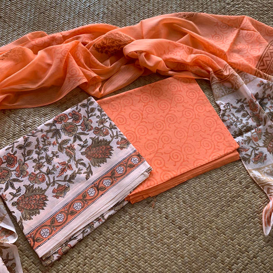 Mul Mul Cotton 3 Piece Salwar Suit Material, Orange