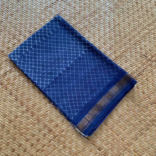 Blue, Hand Crafted Nui Shibori Sungudi Cotton Blouse Piece