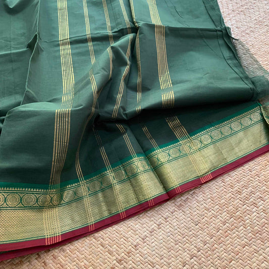 Green Saree with Ganga Jamuna Border, Chettinad cotton saree