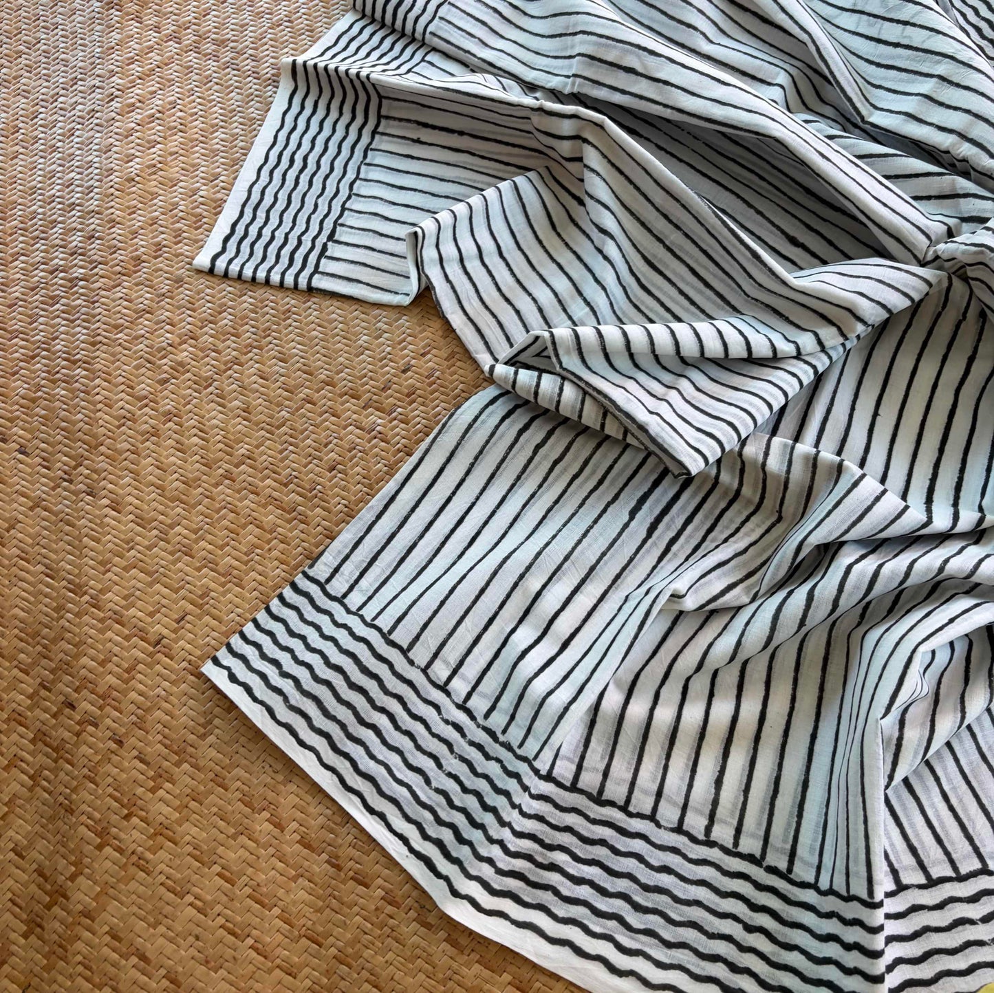 Mul Mul Cotton saree, Hand Block Printed, White