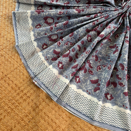 Mul Mul Cotton saree, Hand Block Printed, Grey