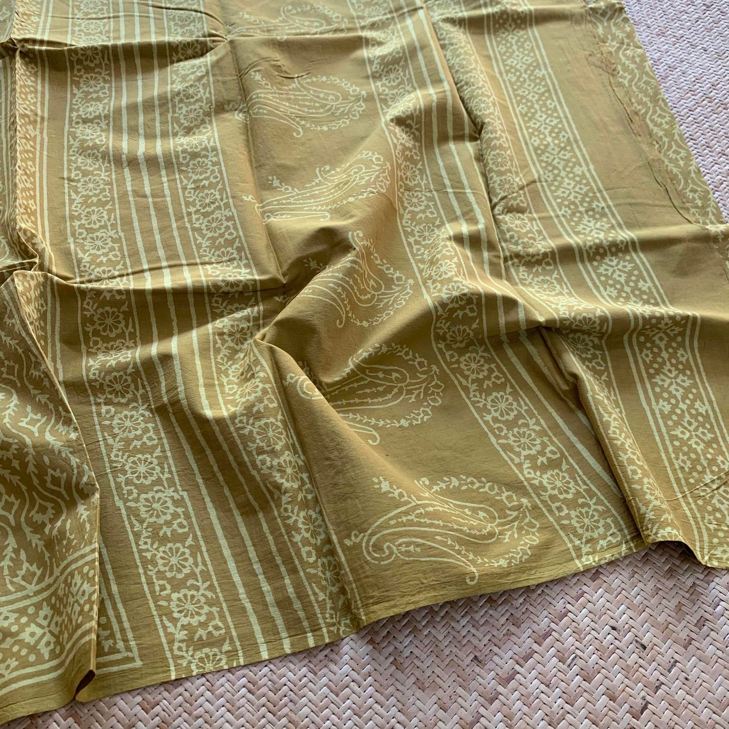 Mul Mul Cotton saree, Dabu Hand Block Printed, Mustard