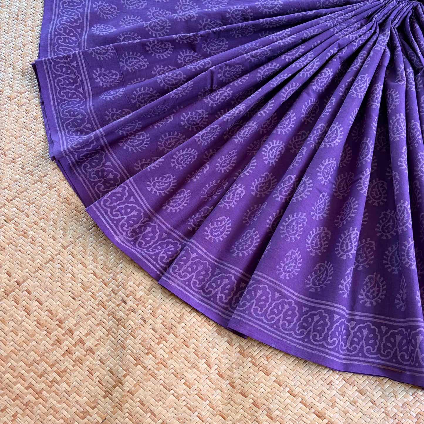 Mul Mul Cotton saree, Hand Block Printed,Purple