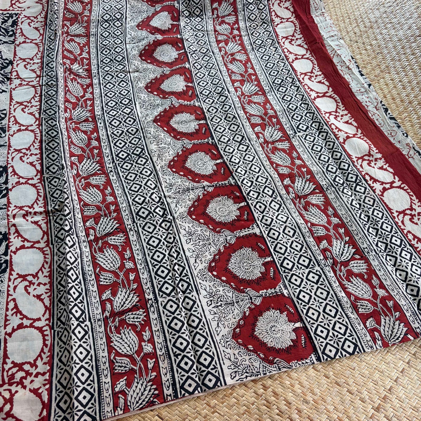 Mul Mul Cotton saree, Hand Block Printed, Black