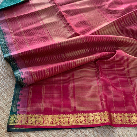 Green Kaikattu Sungadi On a Pure soft Kanchipuram Silk Saree