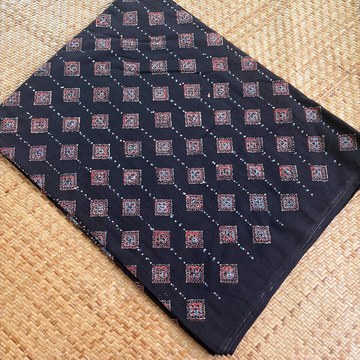 Ajrak Cotton Running Fabric, Black