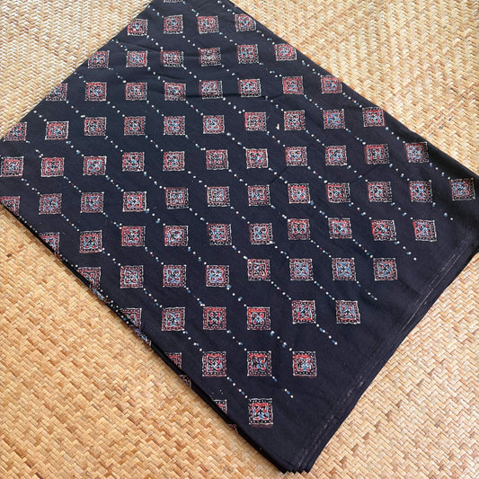 Ajrak Cotton Running Fabric, Black