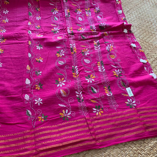 Sungudi Saree with multi colour thread Kantha embroidery
