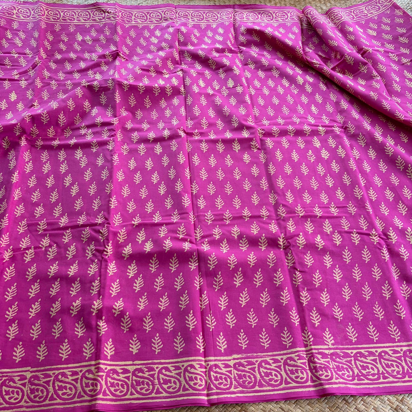 Mul Mul Cotton saree, Hand Block Printed, Pink