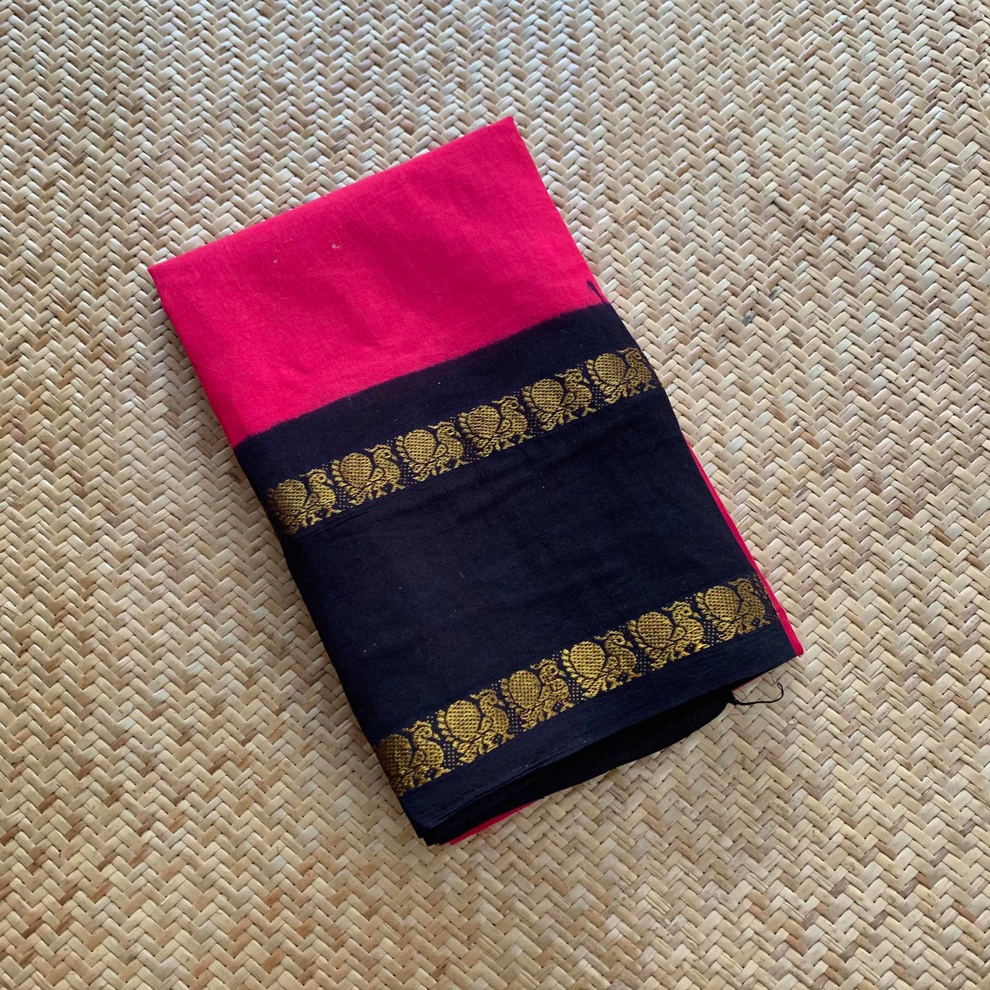 Pink Saree With Blouse Piece, Zari Annam Rettai Pettu Border , Clamp dyed (Kattu sayam).