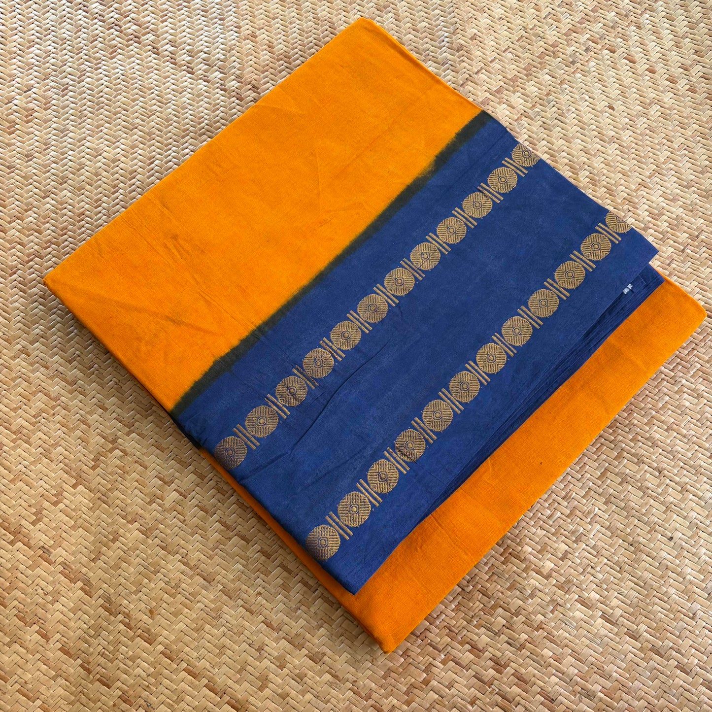 Yellow Saree With Running Blouse , Zari Rudraksham Rettai Pettu Border , Clamp dyed (Kattu sayam)