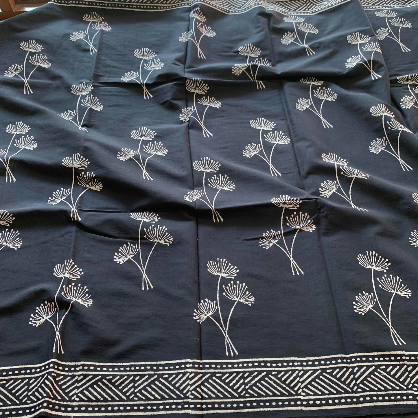 Mul Mul Cotton saree, Hand Block Printed, Black