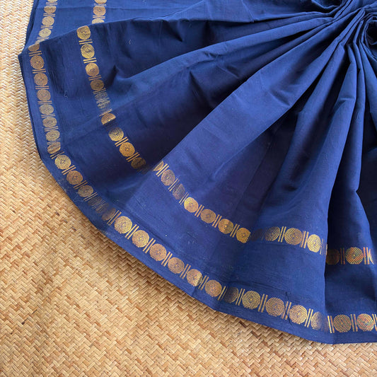 Navy Saree With Running Blouse , Zari Rudraksham Rettai Pettu Border , Clamp dyed (Kattu sayam)
