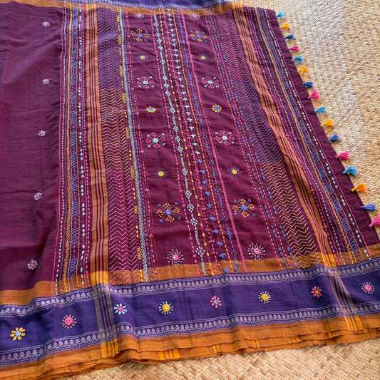 Aruppukottai Handloom Saree with multi colour thread Lambamdi embroidery