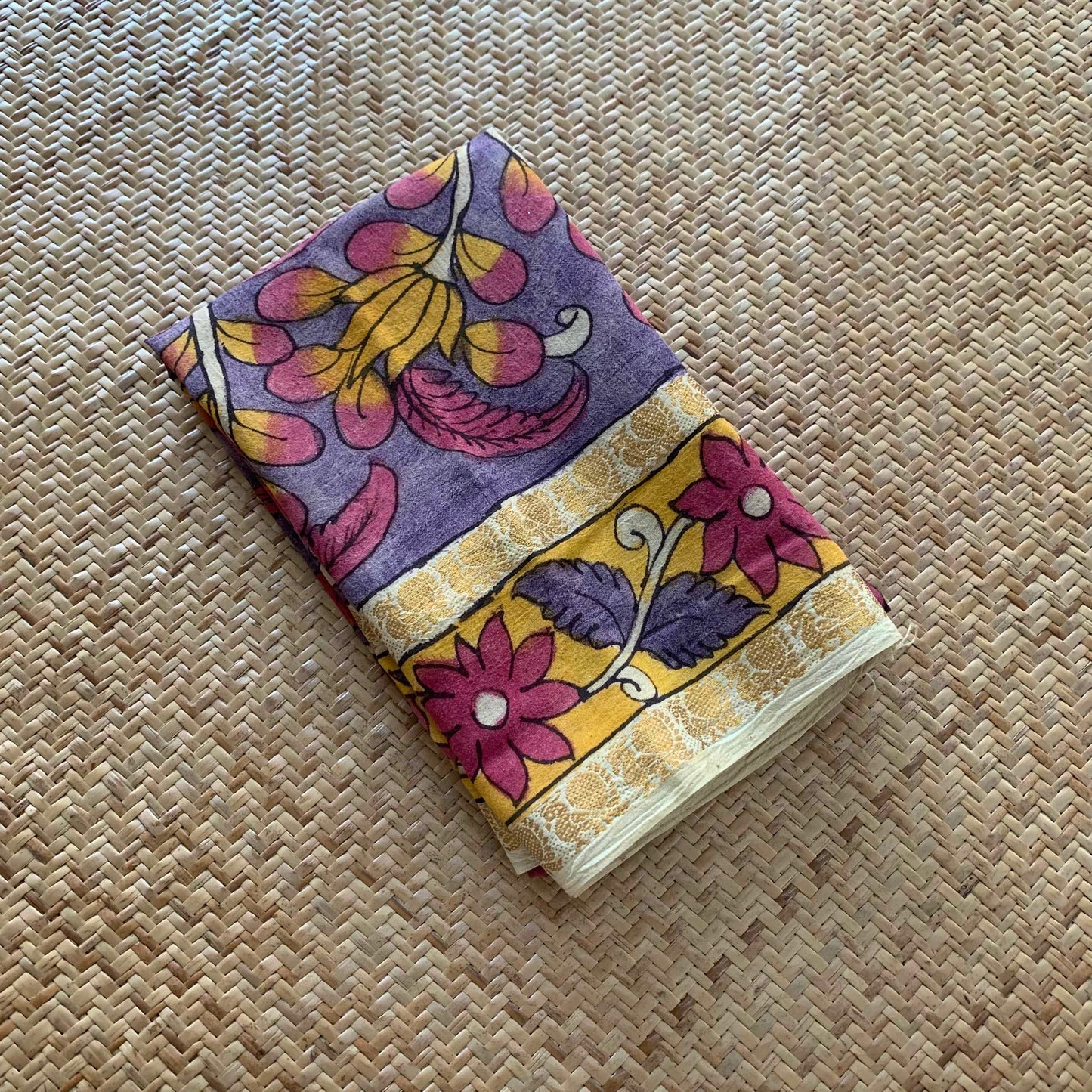 Purple Floral, Kalamkari Hand Painted on a Madurai Sungudi Cotton BLOUSE