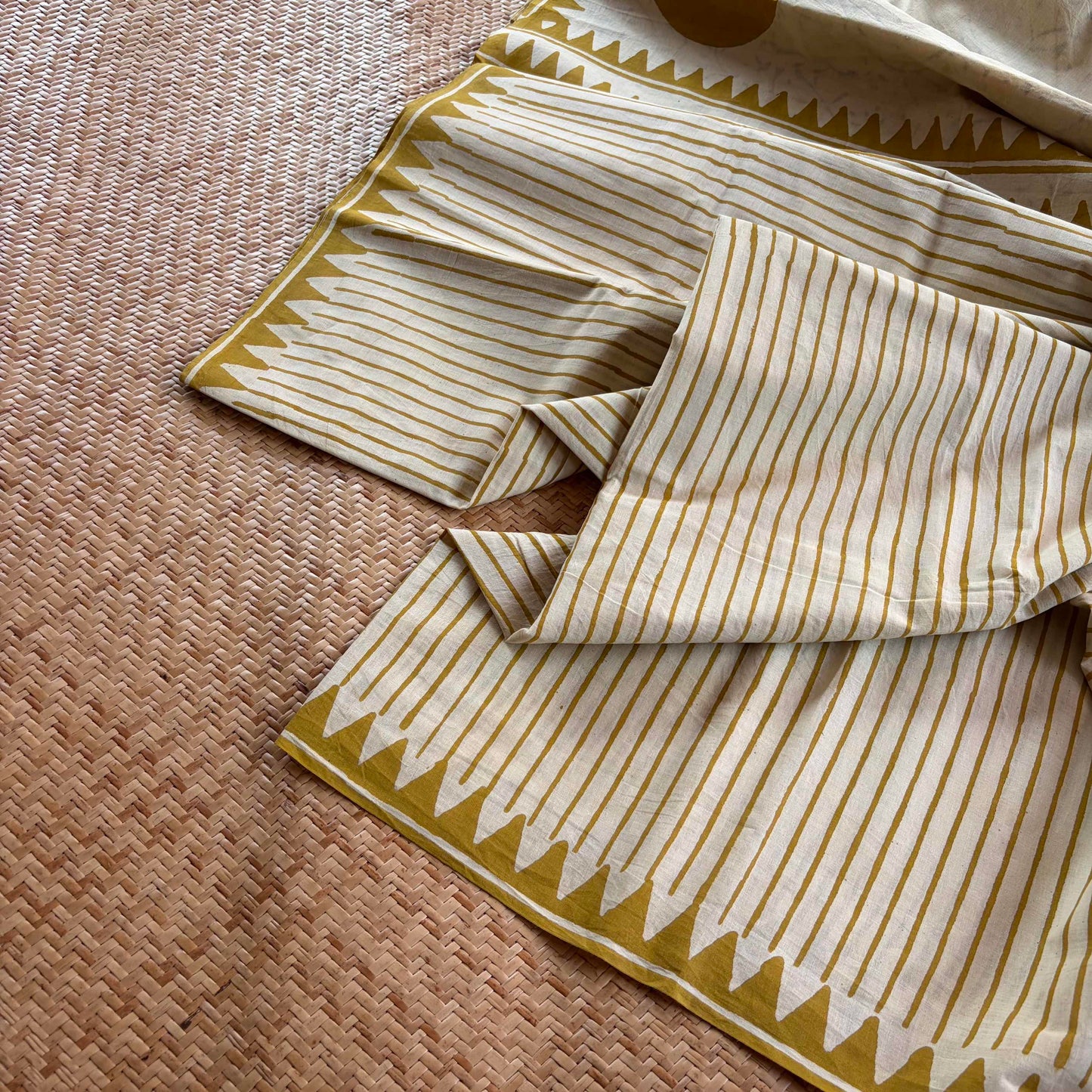Mul Mul Cotton saree, Hand Block Printed, Mustard