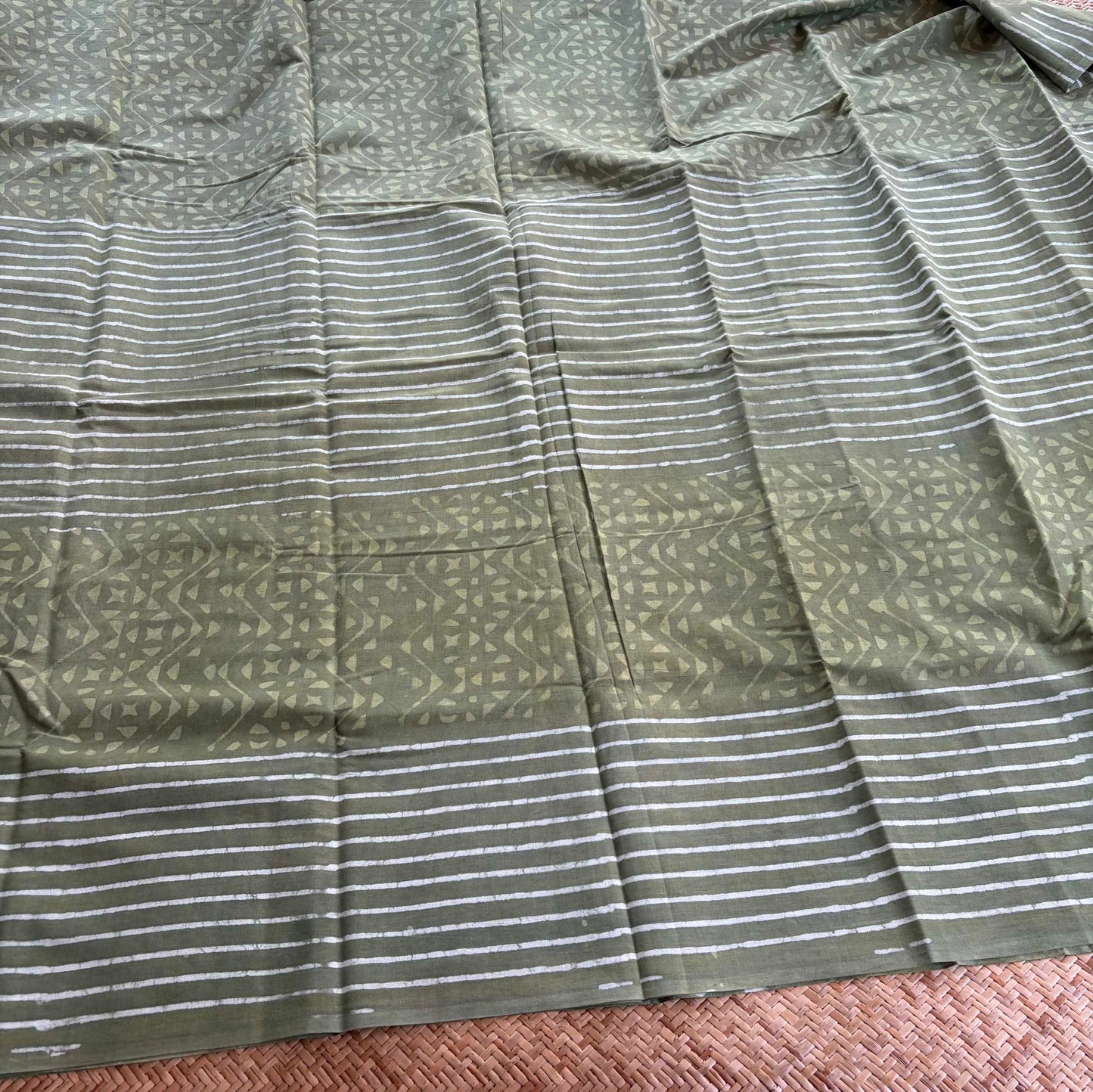 Mul Mul Cotton saree, Hand Block Printed, Green