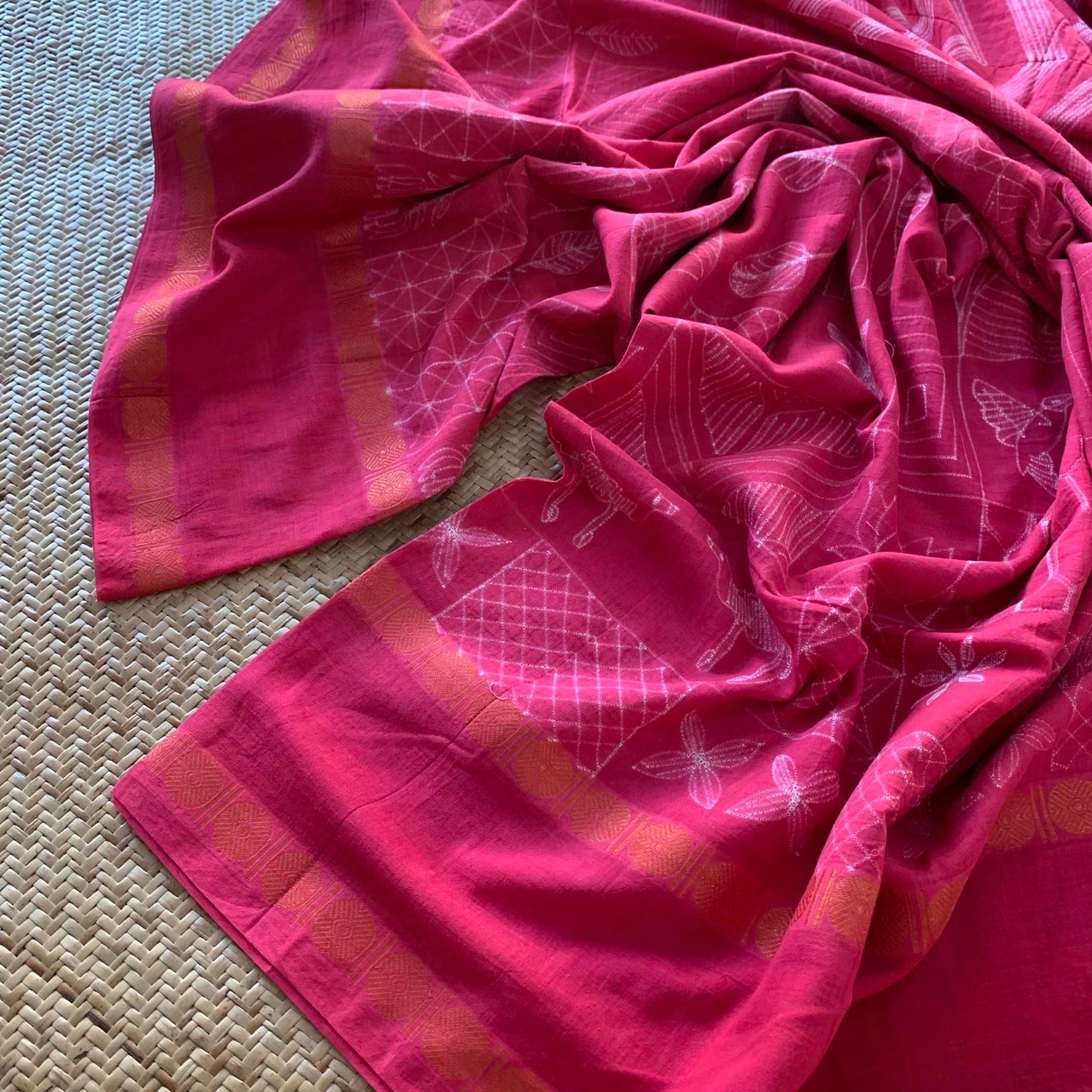 Frames.2 - Pink , Hand Crafted Shibori Sungudi Cotton Saree